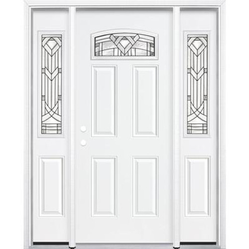 69''x80''x6 9/16'' Chatham Antique Black Camber Fan Lite Right Hand Entry Door with Brickmould