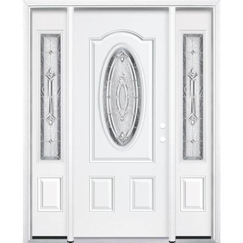 69''x80''x6 9/16'' Providence Nickel 3/4 Oval Lite Left Hand Entry Door with Brickmould
