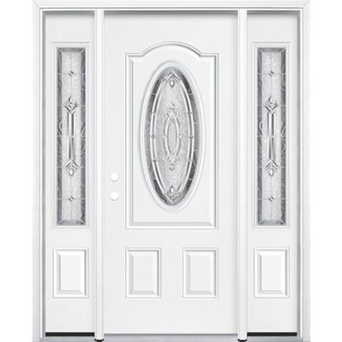 69''x80''x4 9/16'' Providence Nickel 3/4 Oval Lite Right Hand Entry Door with Brickmould
