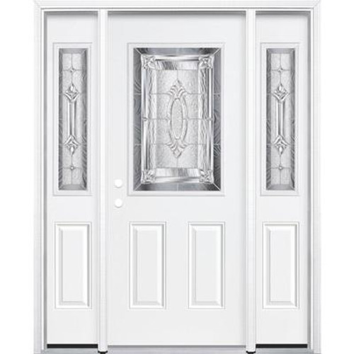 69''x80''x6 9/16'' Providence Nickel Half Lite Right Hand Entry Door with Brickmould