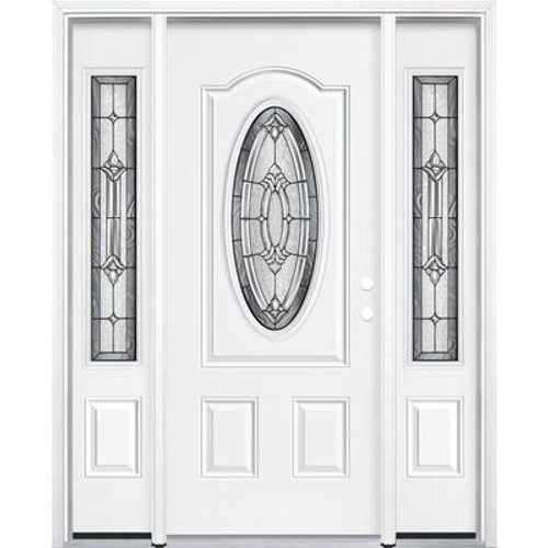 69''x80''x6 9/16'' Providence Antique Black 3/4 Oval Lite Right Hand Entry Door with Brickmould