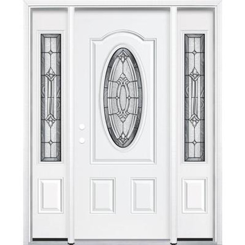 65''x80''x6 9/16'' Providence Antique Black 3/4 Oval Lite Left Hand Entry Door with Brickmould