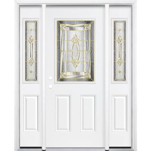 67''x80''x6 9/16''Providence Brass Half Lite Right Hand Entry Door with Brickmould