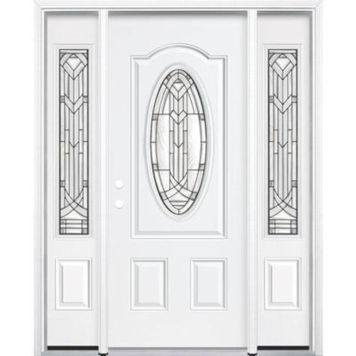 65''x80''x6 9/16'' Chatham Antique Black 3/4 Oval Lite Right Hand Entry Door with Brickmould