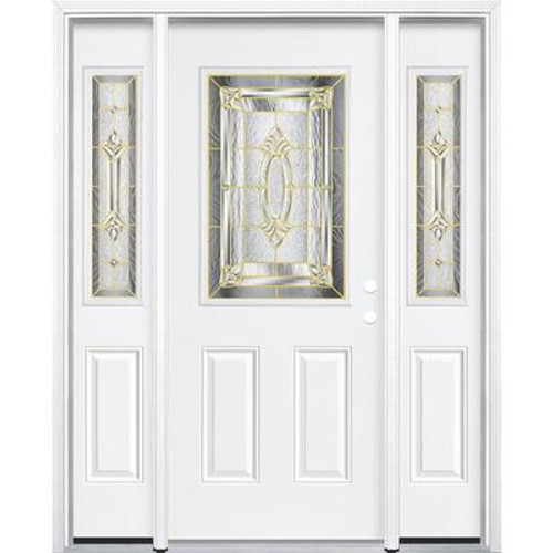 67''x80''x6 9/16'' Providence Brass Half Lite Left Hand Entry Door with Brickmould