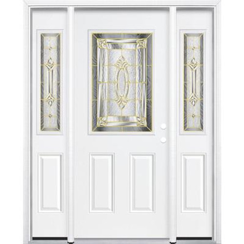 69''x80''x6 9/16'' Providence Brass Half Lite Left Hand Entry Door with Brickmould