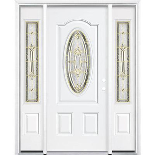 67''x80''x4 9/16'' Providence Brass 3/4 Oval Lite Left Hand Entry Door with Brickmould
