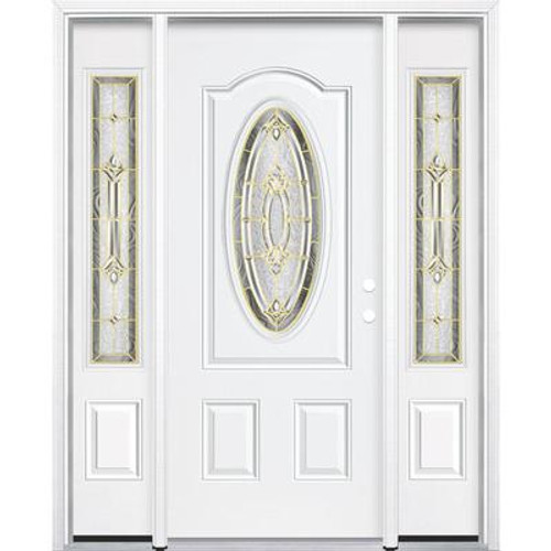 65''x80''x4 9/16'' Providence Brass 3/4 Oval Lite Left Hand Entry Door with Brickmould