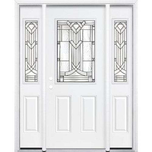 69''x80''x6 9/16'' Chatham Antique Black Half Lite Right Hand Entry Door with Brickmould