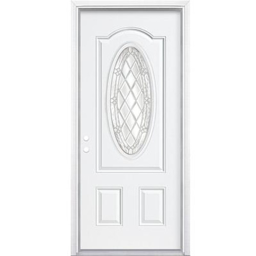 36 In. x 80 In. x 4 9/16 In. Halifax Nickel 3/4 Oval Lite Right Hand Entry Door with Brickmould