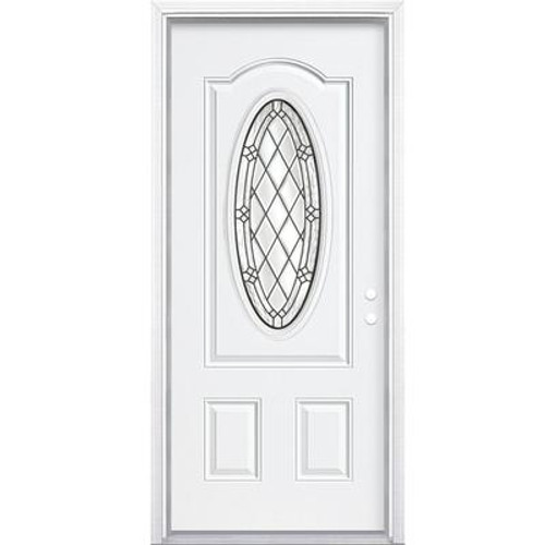 32 In. x 80 In. x 6 9/16 In. Halifax Antique Black 3/4 Oval Lite Left Hand Entry Door with Brickmould