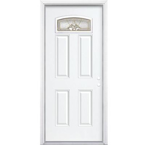 36 In. x 80 In. x 6 9/16 In. Providence Brass Camber Fan Lite Left Hand Entry Door with Brickmould