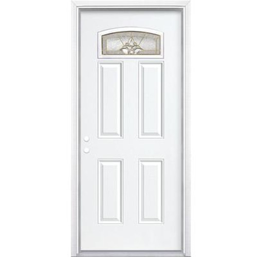 36 In. x 80 In. x 4 9/16 In. Providence Brass Camber Fan Lite Right Hand Entry Door with Brickmould