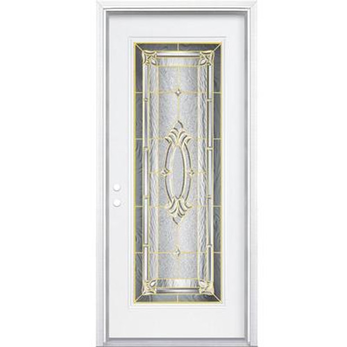 32 In. x 80 In. x 6 9/16 In. Providence Brass Full Lite Right Hand Entry Door with Brickmould