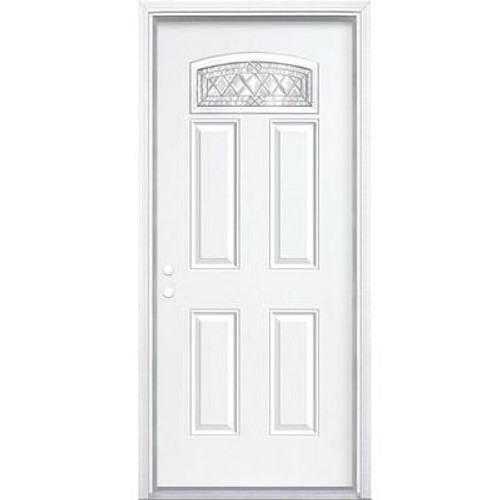 34 In. x 80 In. x 4 9/16 In. Halifax Nickel Camber Fan Lite Right Hand Entry Door with Brickmould