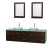 Centra 80 In. Double Vanity in Espresso with Green Glass Top with White Porcelain Sinks and 24 In. Mirrors