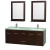 Centra 60 In. Double Vanity in Espresso with Green Glass Top with Square Sink and 24 In. Mirror