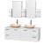 Amare 60 In. Double Bathroom Vanity in Glossy White; Solid SurfaceTop; Ivory Marble Sinks; Med Cabinet