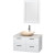 Amare 36 In. Single Glossy White Bathroom Vanity; Solid SurfaceTop; Ivory Marble Sink; 24 In. Mirror