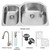 Stainless Steel Undermount Kitchen Sink Faucet Two Grids Two Strainers and Dispenser