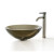 Clear Brown Glass Vessel Sink and Ramus Faucet Satin Nickel
