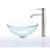 Clear 19mm thick Glass Vessel Sink and Ramus Faucet Satin Nickel