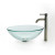 Clear Glass Vessel Sink and Ramus Faucet Satin Nickel