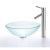 Frosted Glass Vessel Sink and Sheven Faucet Satin Nickel