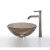 Clear Brown 14 inch Glass Vessel Sink and Ramus Faucet Satin Nickel