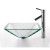 Clear Aquamarine Glass Vessel Sink and Sheven Faucet Chrome