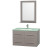 Centra 36 In. Vanity in Grey Oak with Glass Top in Aqua and Square Porcelain Under Mounted Sink