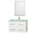 Centra 36 In. Vanity in White with Glass Vanity Top in Aqua and Square Porcelain Under Mounted Sink