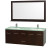 Centra 60 In. Double Vanity in Espresso with Glass Top in Aqua and White Square Sinks
