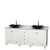 Acclaim 80 In. Double Vanity in White with Top in Carrara White with Black Sinks and No Mirrors