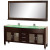 Daytona 71 In. Vanity in Espresso with Double Basin Glass Vanity Top in Aqua and Mirror