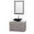 Centra 36 In. Single Vanity in Gray Oak with Solid SurfaceTop with Black Granite Sink and 24 In. Mirror