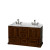 Rochester 60 In. Double Vanity in Cherry with White Carrera Top with Oval Sinks and No Mirrors