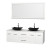 Centra 72 In. Double Vanity in White with White Carrera Top with Black Granite Sinks and 70 In. Mirror