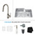 32 Inch Undermount Double Bowl Stainless Steel Kitchen Sink with Satin Nickel Kitchen Faucet and Soap Dispenser