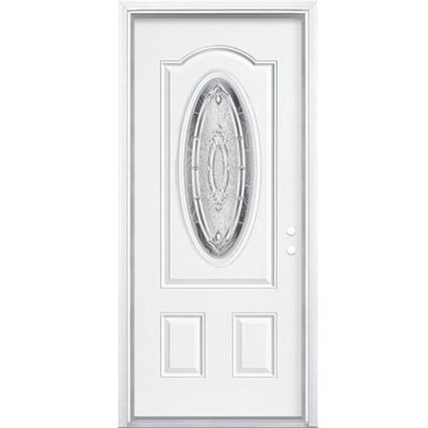 34 In. x 80 In. x 6 9/16 In. Providence Nickel 3/4 Oval Lite Left Hand Entry Door with Brickmould