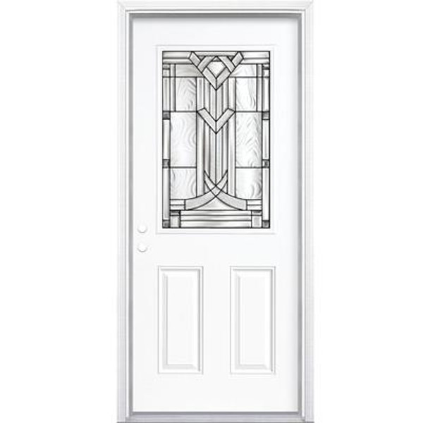 34 In. x 80 In. x 6 9/16 In. Chatham Antique Black Half Lite Right Hand Entry Door with Brickmould