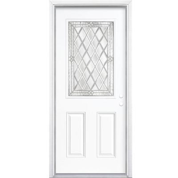 34 In. x 80 In. x 6 9/16 In. Halifax Nickel Half Lite Left Hand Entry Door with Brickmould