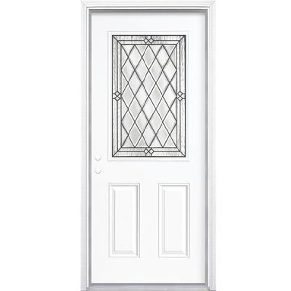 36 In. x 80 In. x 6 9/16 In. Halifax Antique Black Half Lite Right Hand Entry Door with Brickmould