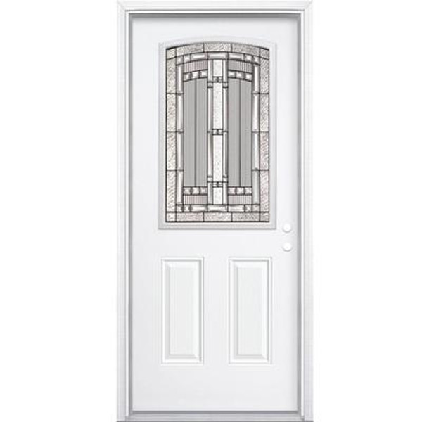 32 In. x 80 In. x 4 9/16 In. Elmhurst Antique Black Camber Half Lite Left Hand Entry Door with Brickmould