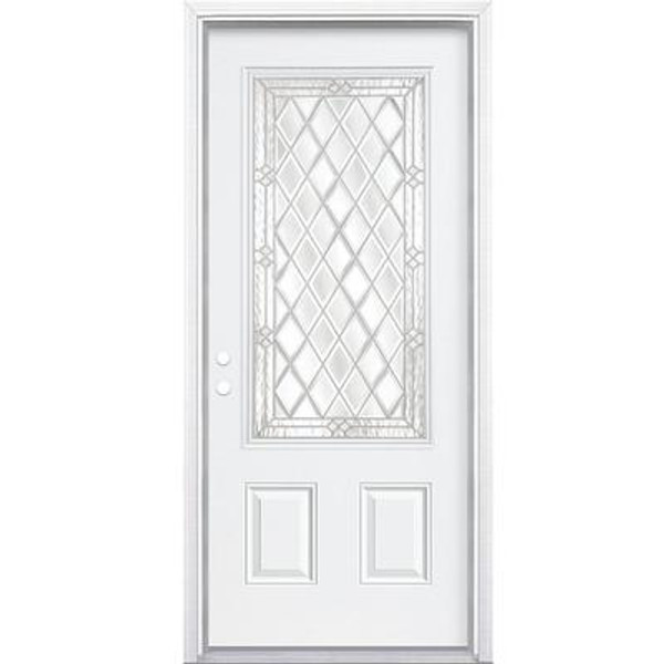 32 In. x 80 In. x 4 9/16 In. Halifax Nickel 3/4 Lite Right Hand Entry Door with Brickmould