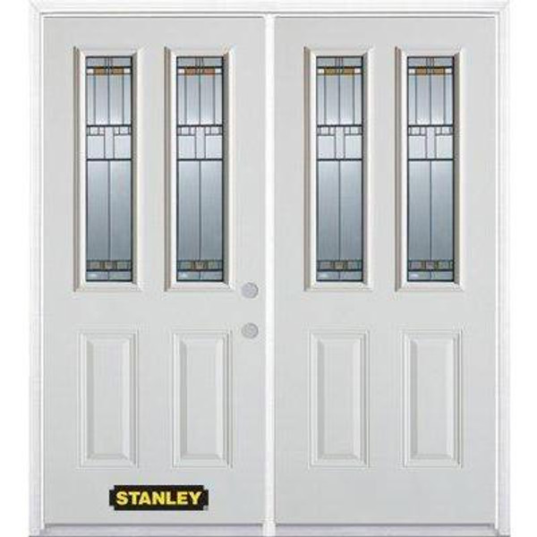 70 In. x 82 In. 2-Lite 2-Panel Pre-Finished White Double Steel Entry Door with Astragal and Brickmould