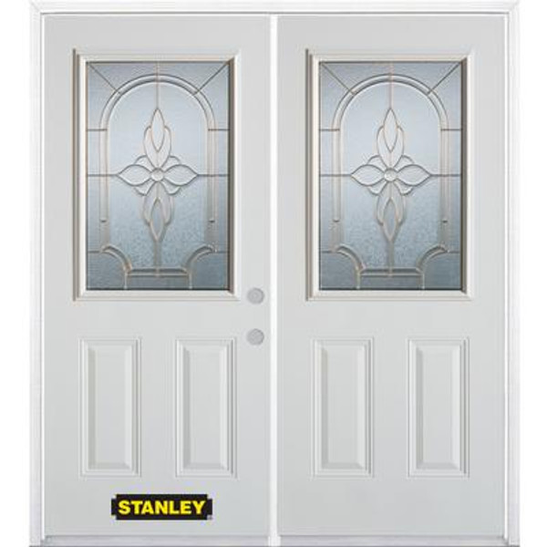 74 In. x 82 In. 1/2 Lite 2-Panel Pre-Finished White Double Steel Entry Door with Astragal and Brickmould