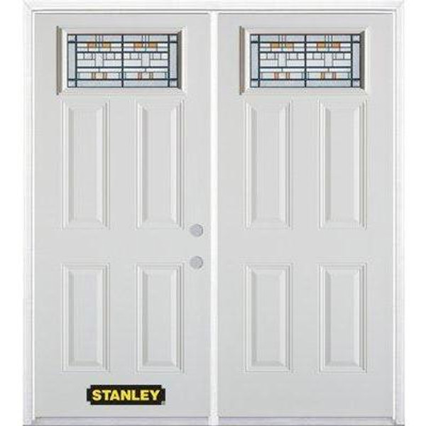 70 In. x 82 In. 22 In. x 11 In. Rectangular Lite 4-Panel Pre-Finished White Double Steel Entry Door with Astragal and Brickmould