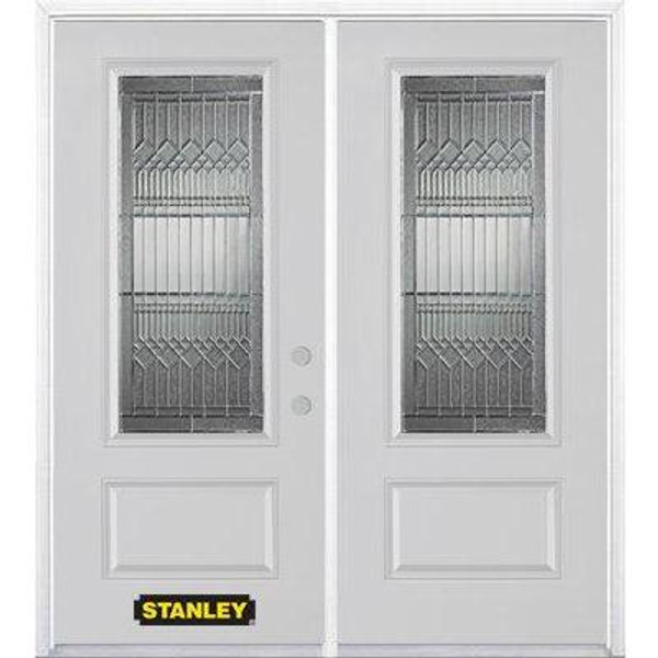 70 In. x 82 In. 3/4 Lite 1-Panel Pre-Finished White Double Steel Entry Door with Astragal and Brickmould