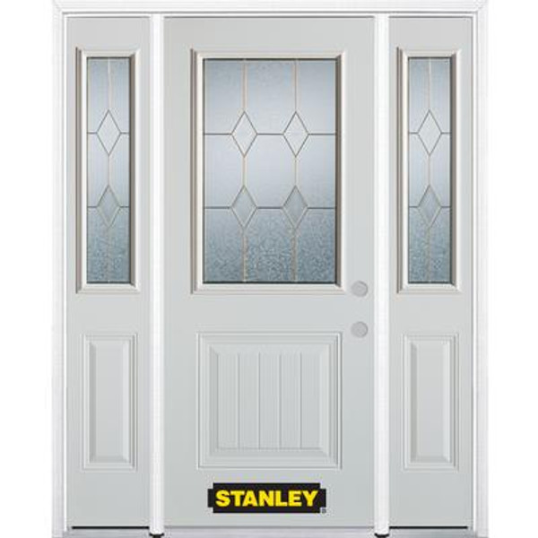 64 In. x 82 In. 1/2 Lite 1-Panel Pre-Finished White Steel Entry Door with Sidelites and Brickmould